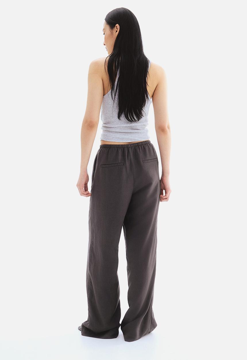H&M - Straight linen-blend trousers - dark grey 