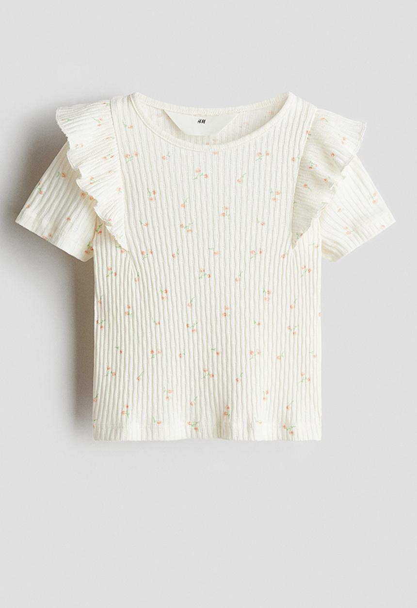 H&M - Flounce-trimmed cotton top - white floral