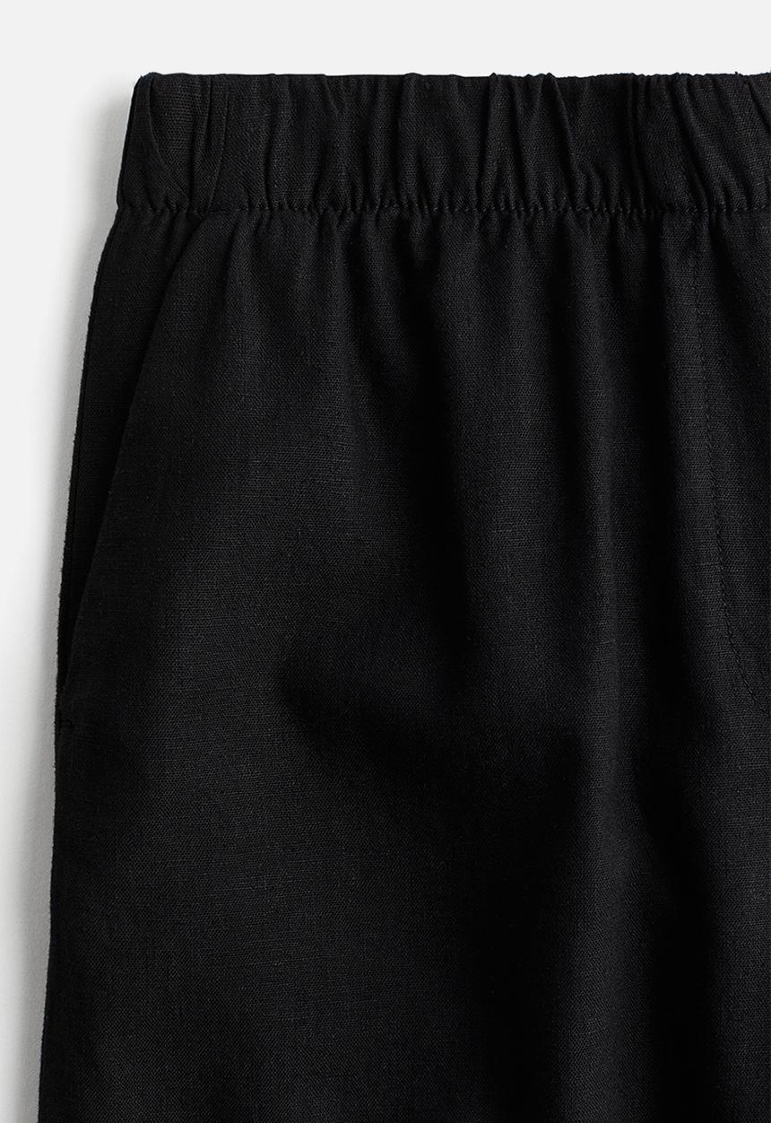 H&M - Wide linen-blend trousers - black