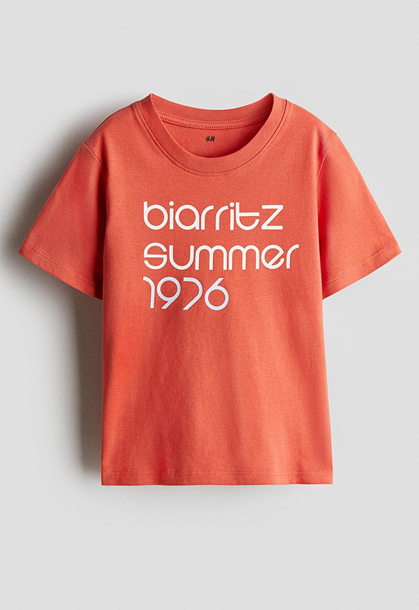 H&M - Printed T-shirt - dark orange/biarritz 