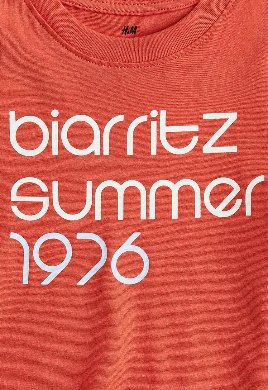 H&M - Printed T-shirt - dark orange/biarritz 