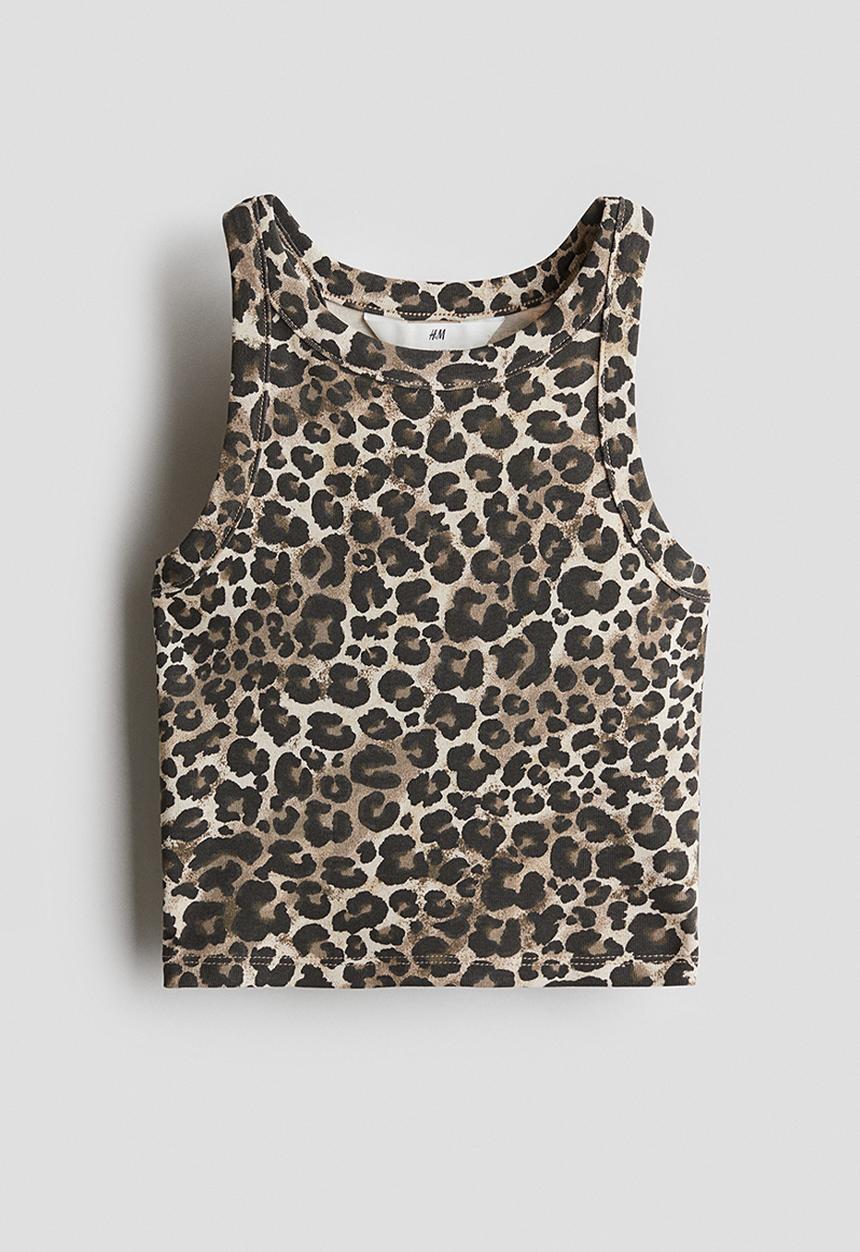 H&M - Printed cotton vest top - beige leopard print