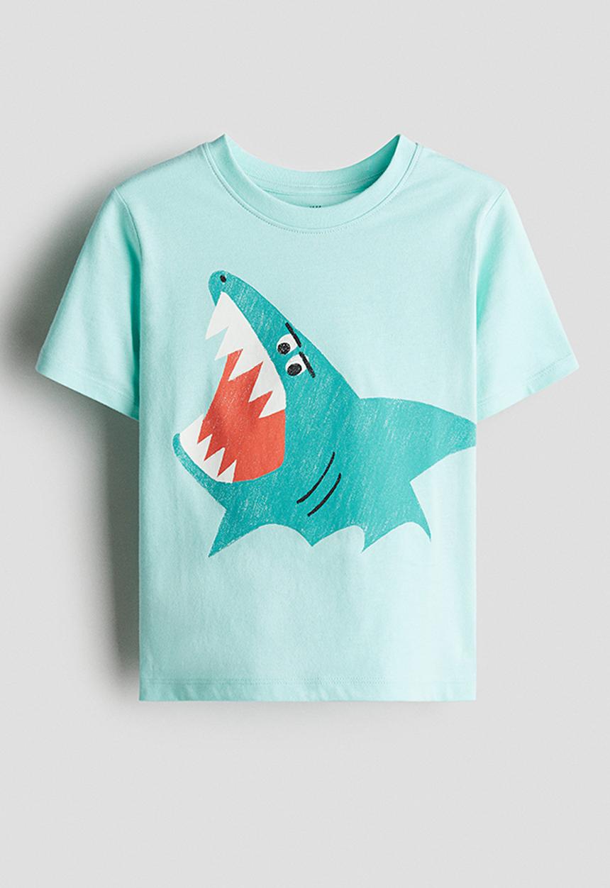 H&M - Printed T-shirt - turquoise/shark