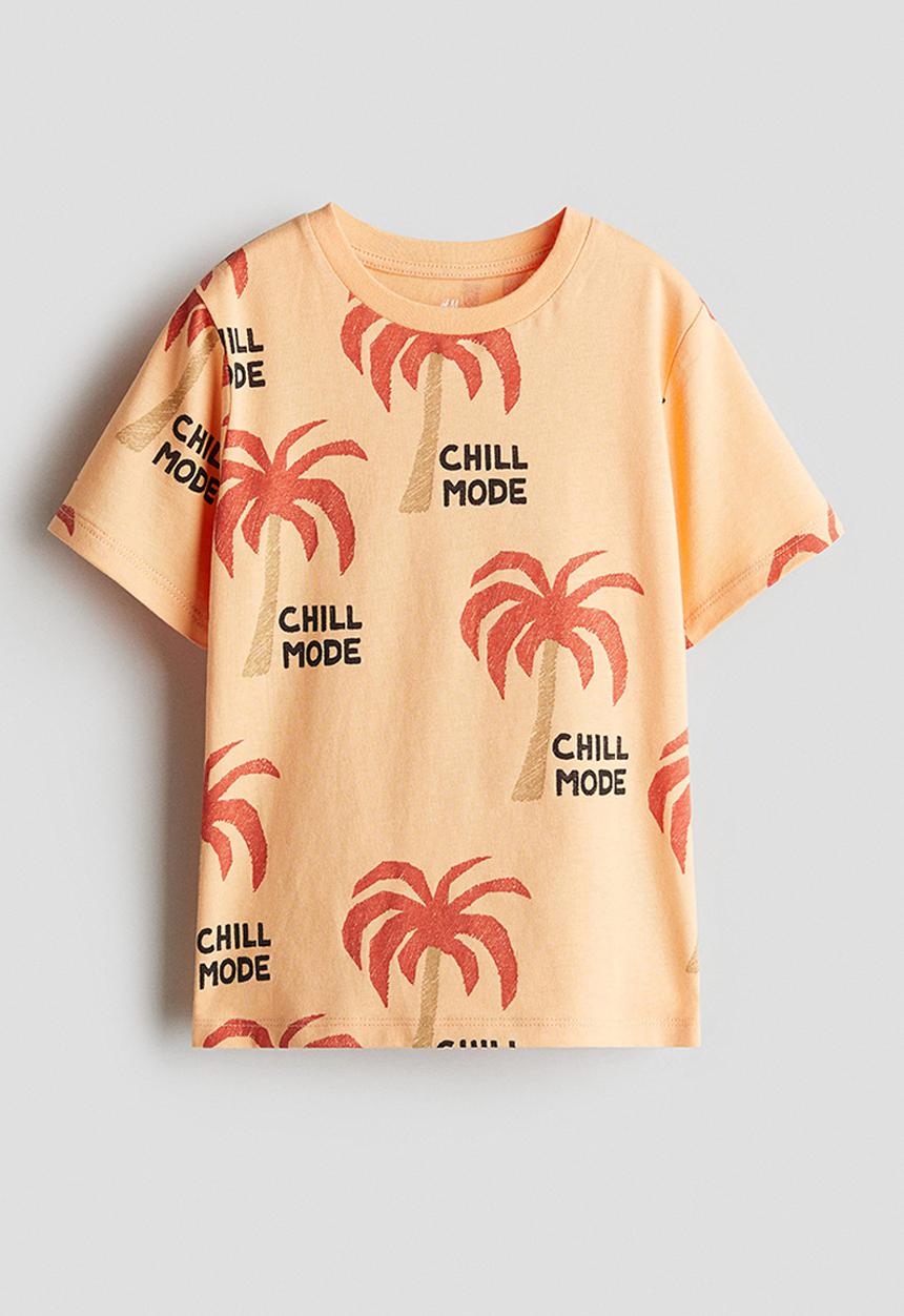 H&M - Printed T-shirt - light orange/chill mode 