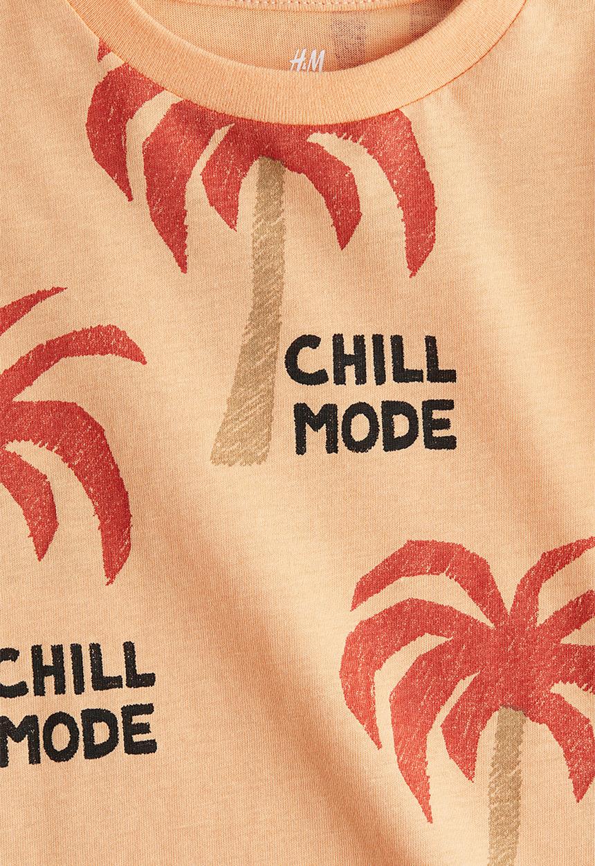 H&M - Printed T-shirt - light orange/chill mode 