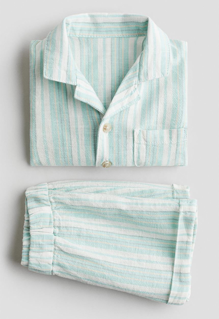 H&M - 2-Piece linen-blend set - turquoise/striped