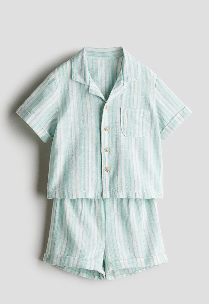 H&M - 2-Piece linen-blend set - turquoise/striped