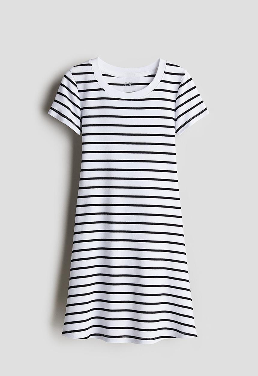 H&M - Short-sleeved jersey dress - white/striped 