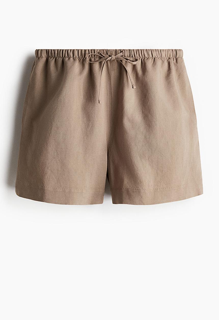 H&M - Linen-blend drawstring shorts - dark beige