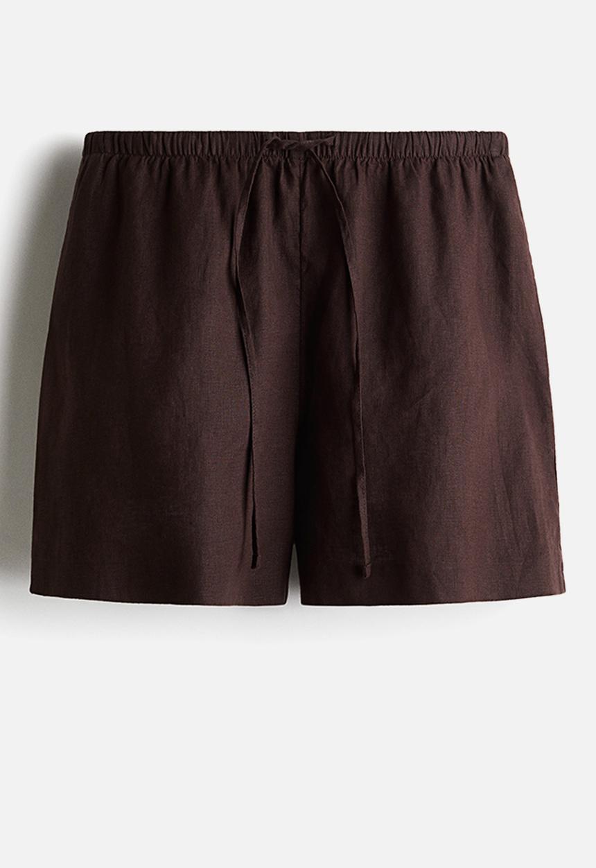 H&M - Linen drawstring shorts - dark brown