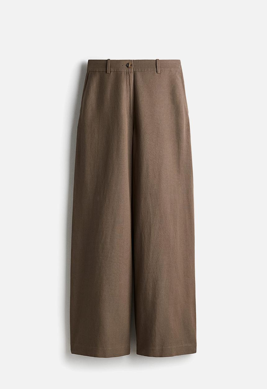 H&M - Wide linen-blend trousers - dark beige