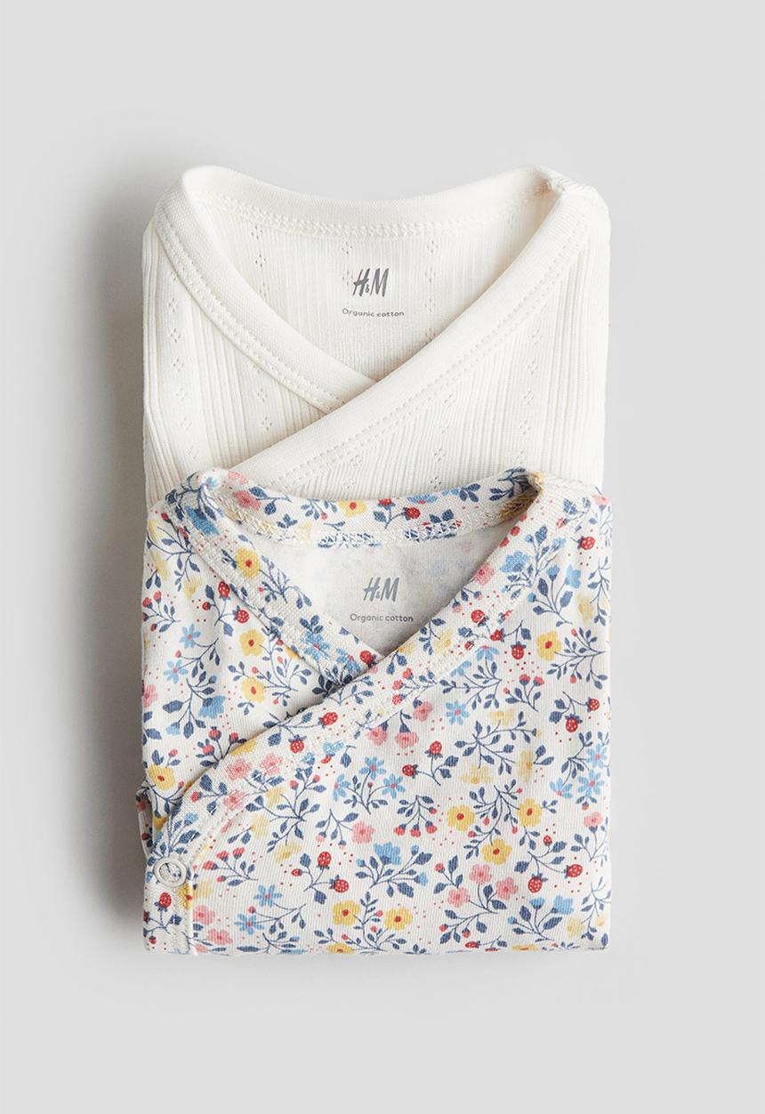 H&M - 2-Pack wrapover bodysuits - white/floral