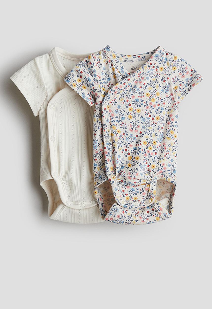 H&M - 2-Pack wrapover bodysuits - white/floral