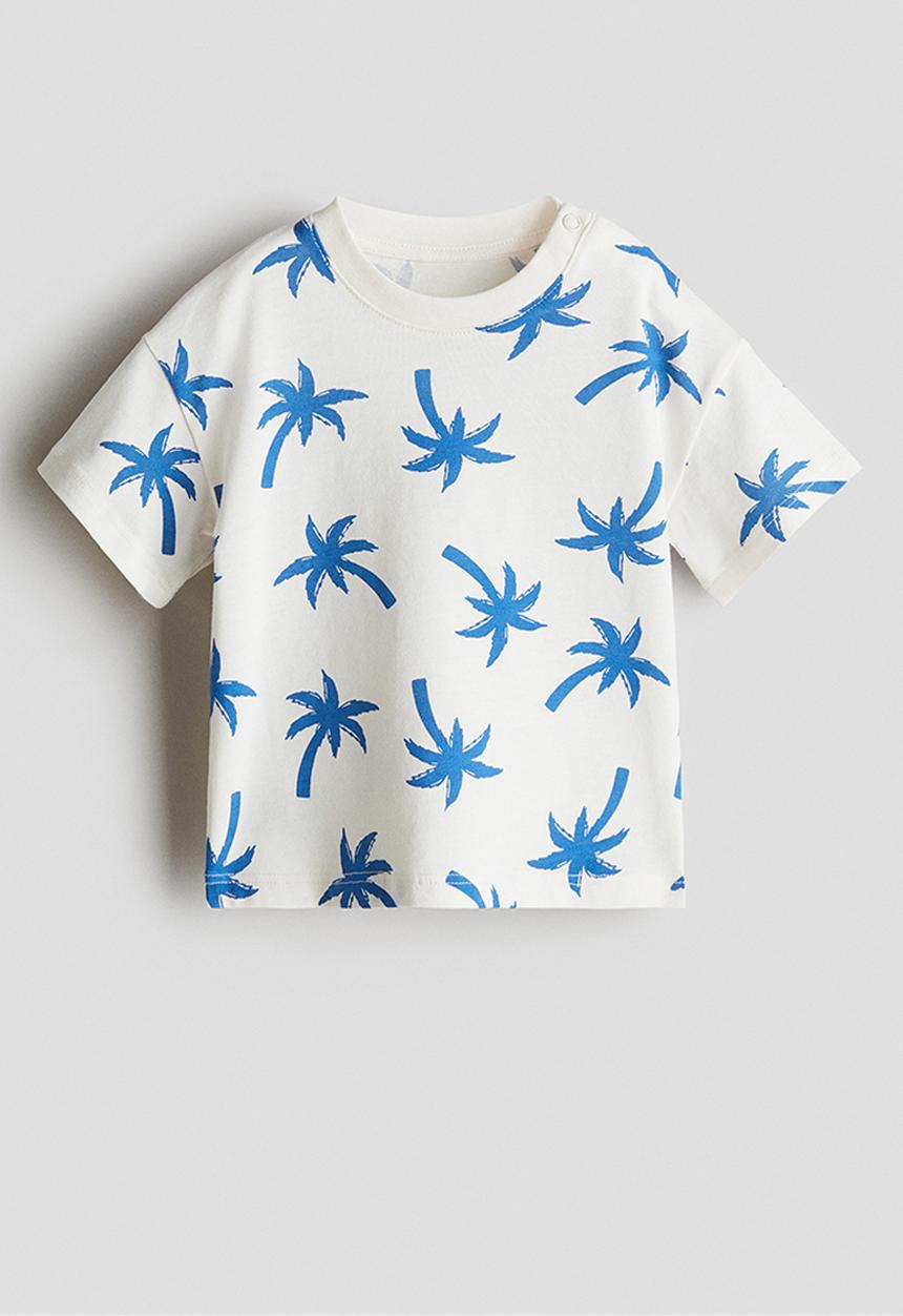 H&M - Printed cotton T-shirt - white/palm trees