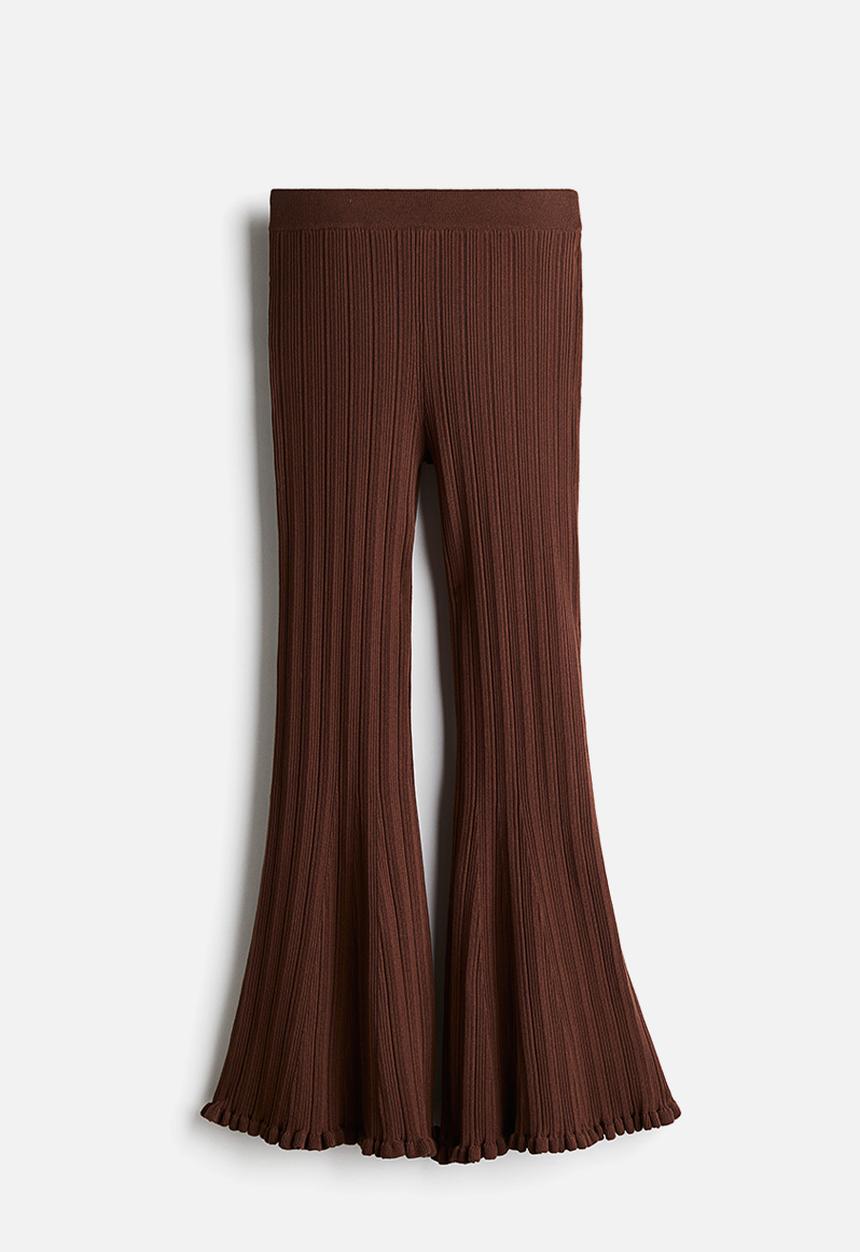 H&M - Flared rib-knit trousers - dark brown