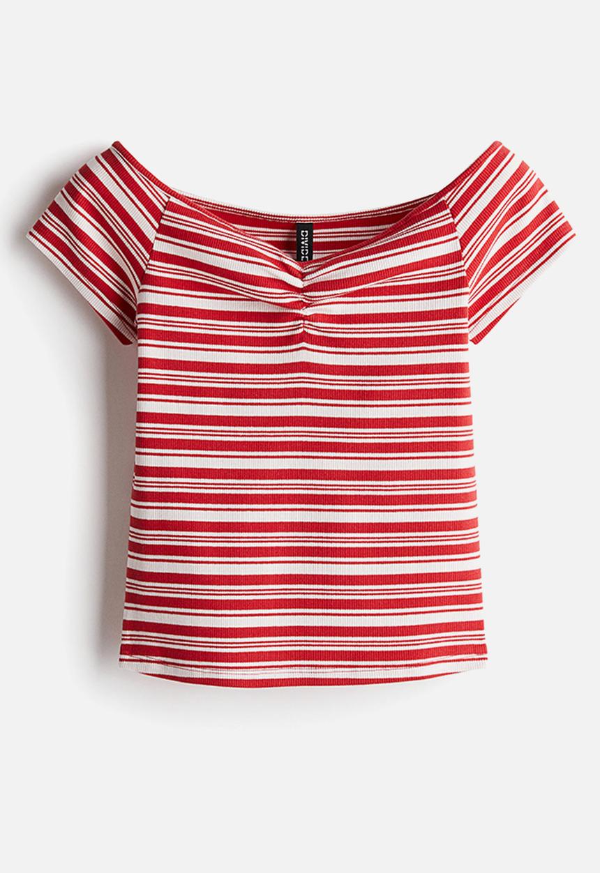 H&M - Ribbed boat-neck top - red striped
