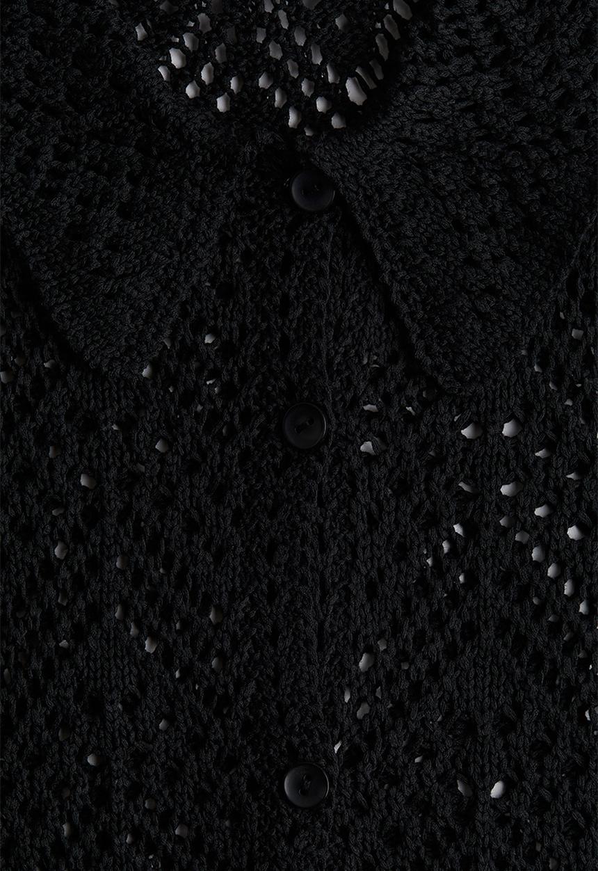 H&M - Short-sleeved pointelle-knit shirt - black