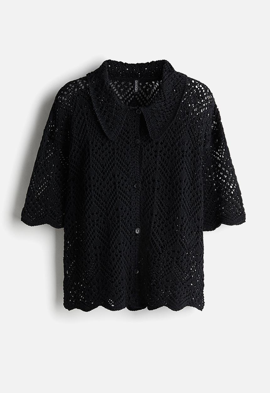 H&M - Short-sleeved pointelle-knit shirt - black