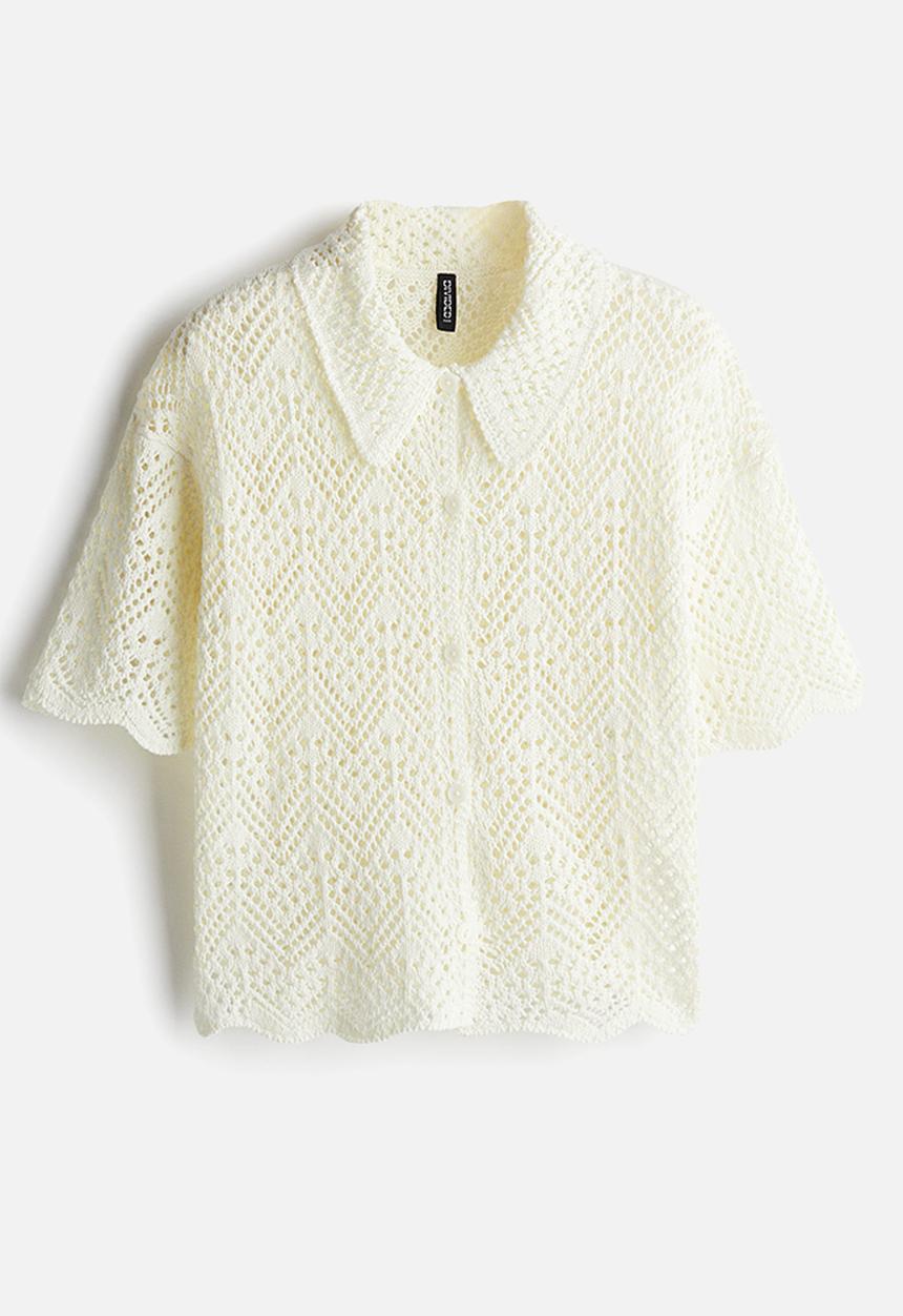 H&M - Short-sleeved pointelle-knit shirt - cream