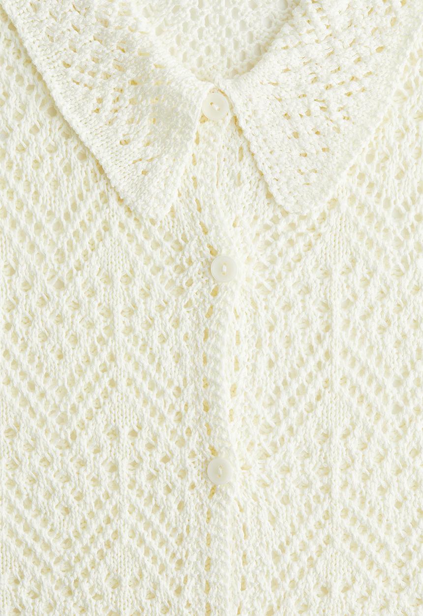 H&M - Short-sleeved pointelle-knit shirt - cream