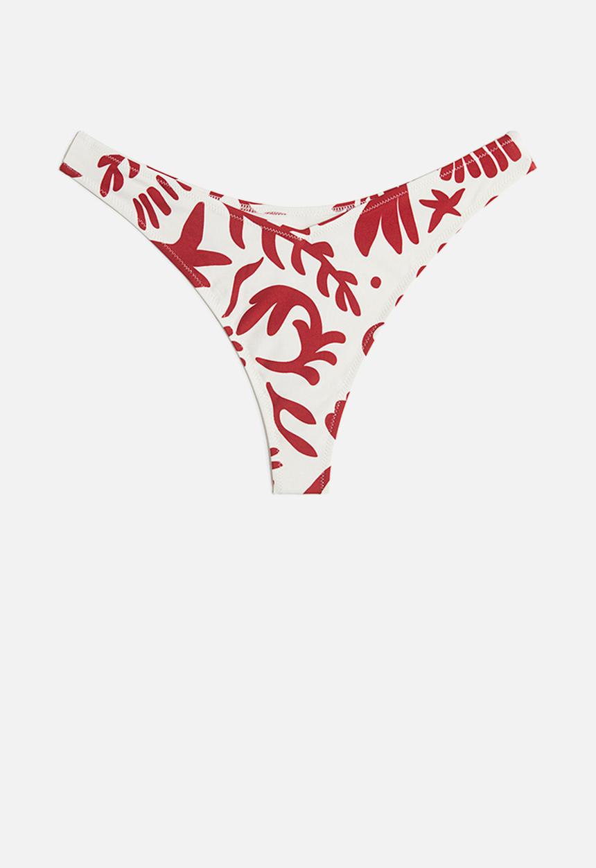 H&M - Thong bikini bottoms - white & dark red patterned