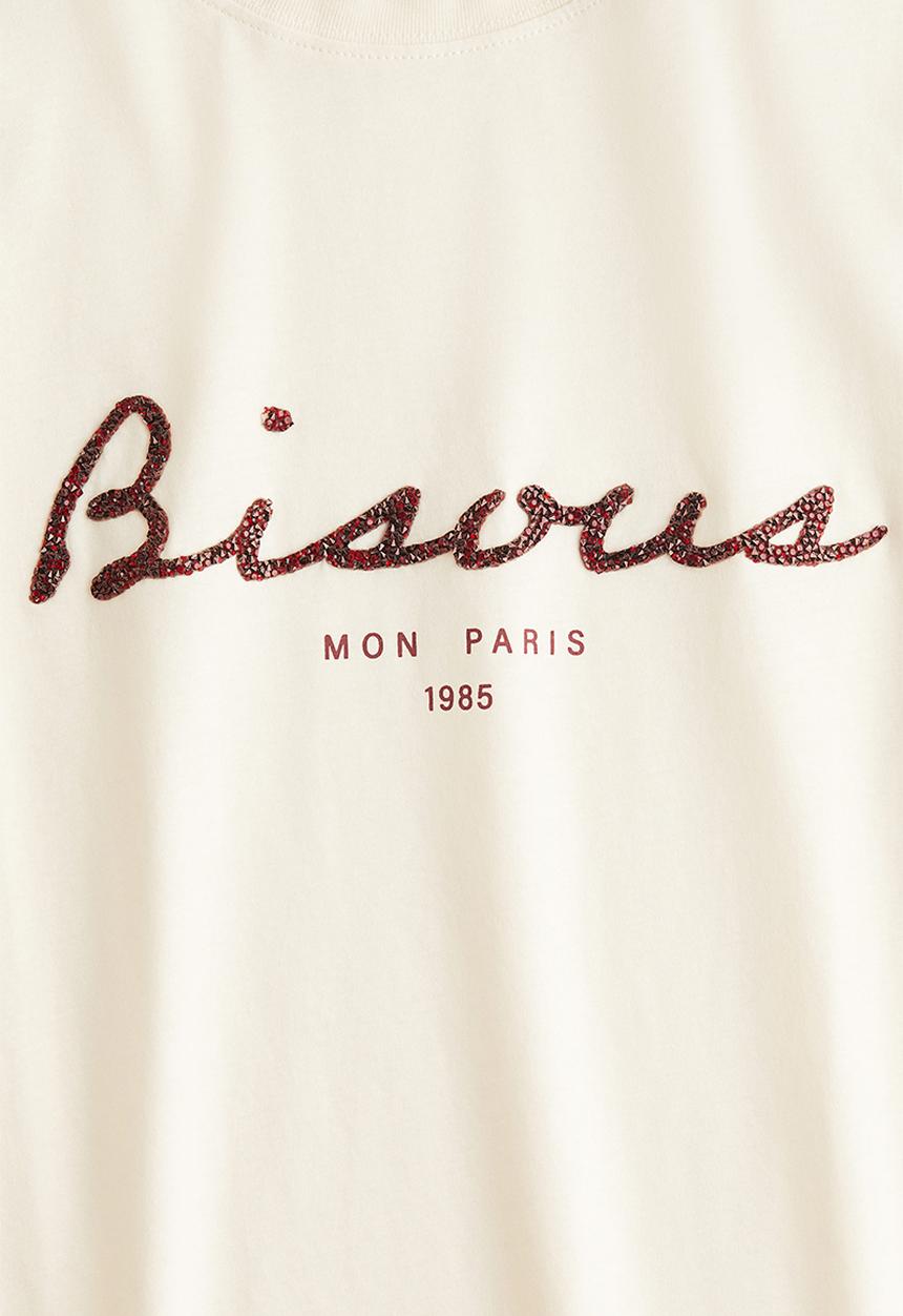 H&M - Printed t-shirt - cream bisous