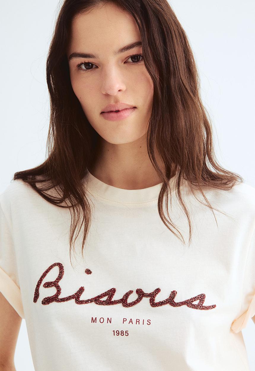 H&M - Printed t-shirt - cream bisous