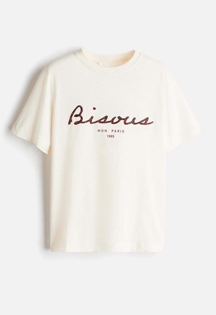 H&M - Printed t-shirt - cream bisous