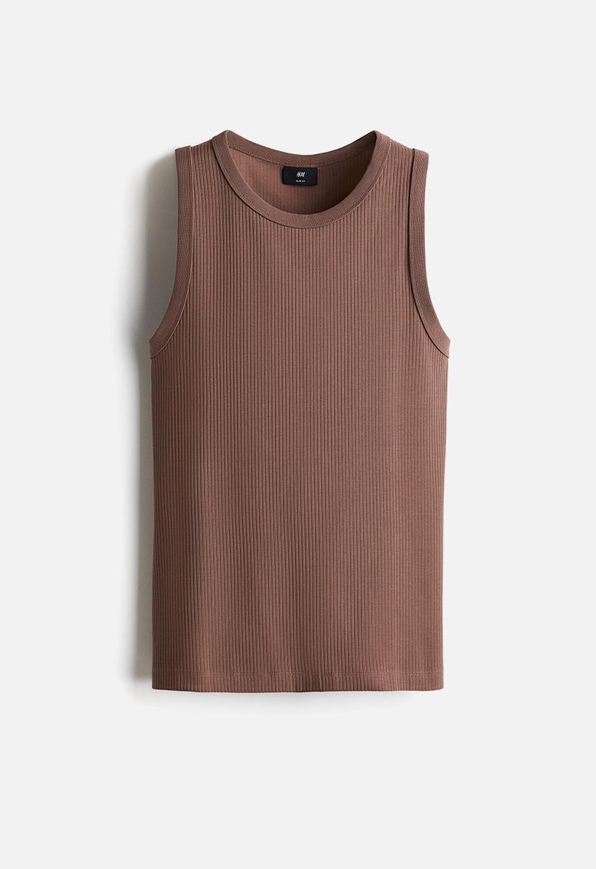 H&M - Slim fit ribbed vest top - light brown