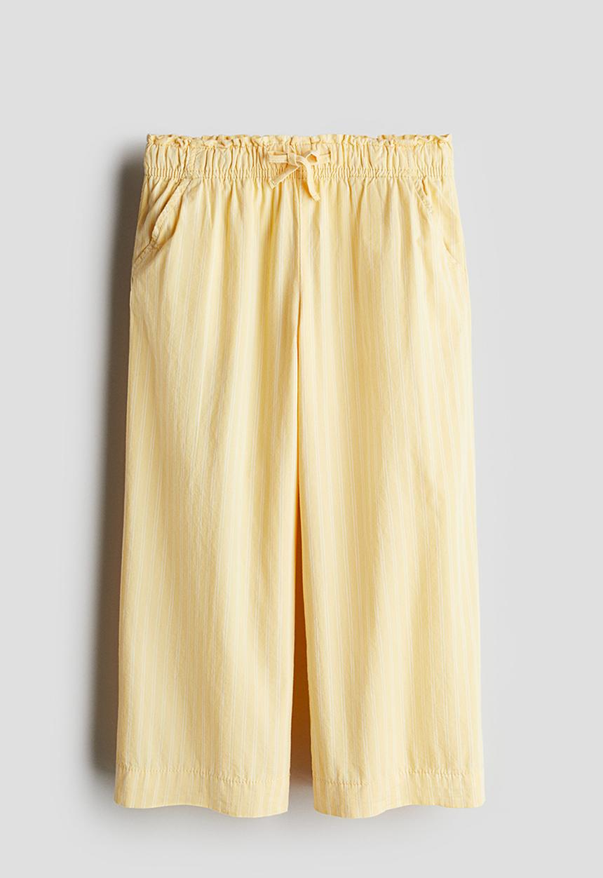 H&M - Wide cotton trousers -  yellow/striped