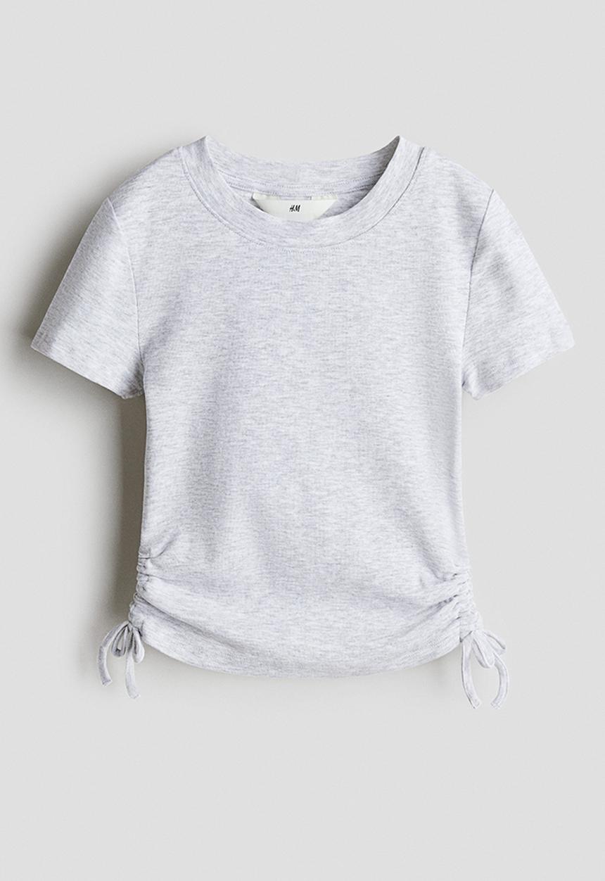 H&M - Drawstring-detail jersey top - light grey