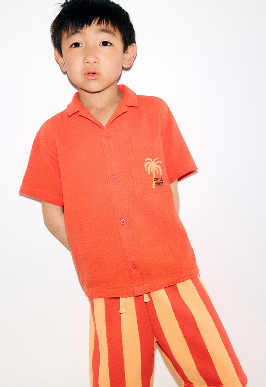 H&M - Cotton muslin resort shirt - orange/chill mode 