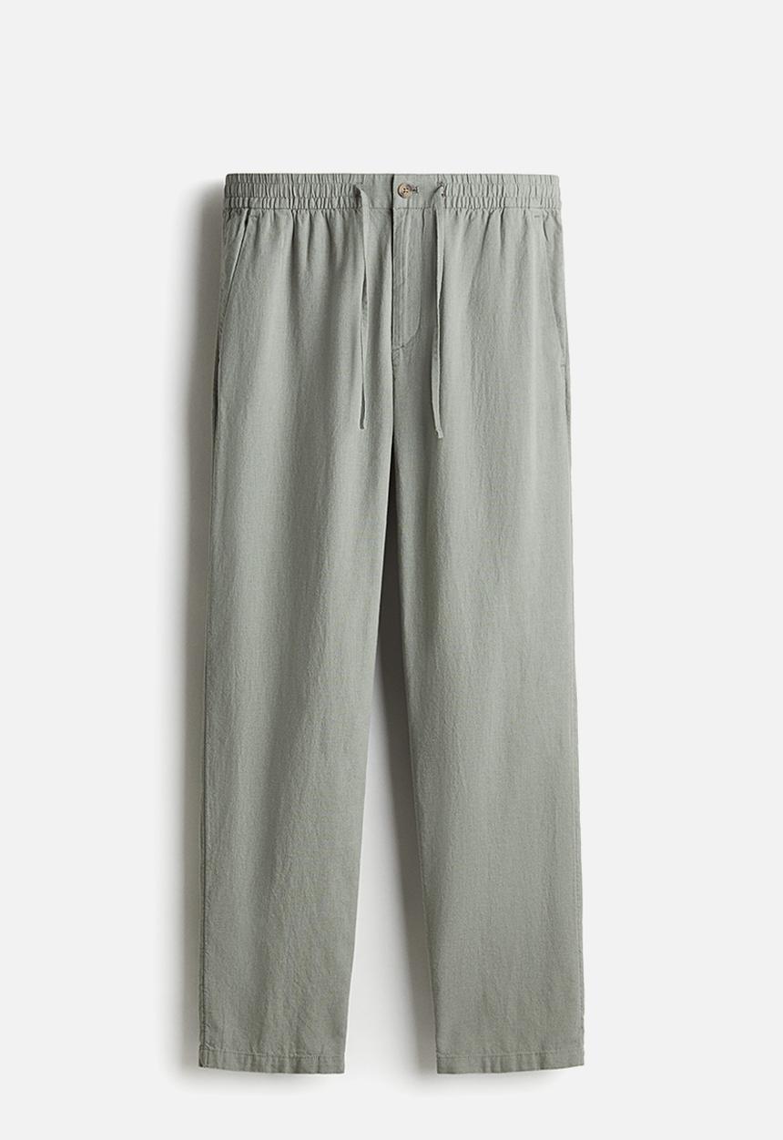 H&M - Regular fit linen-blend trousers - sage green