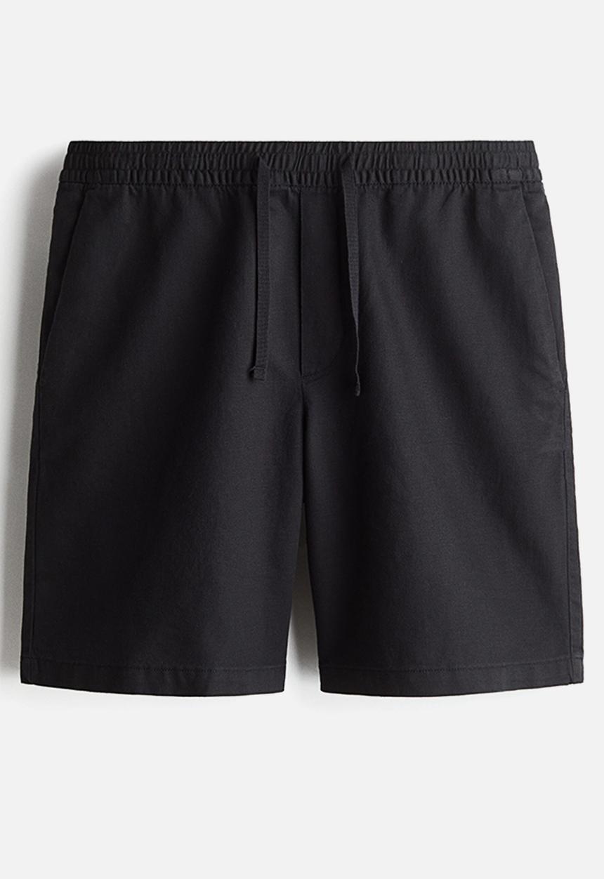 H&M - Relaxed fit linen-blend shorts - black