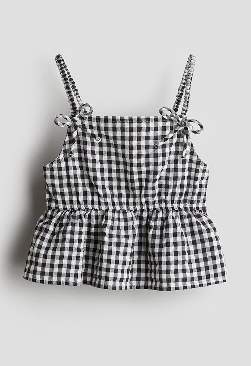 H&M - Bow-detail peplum top -black/checked