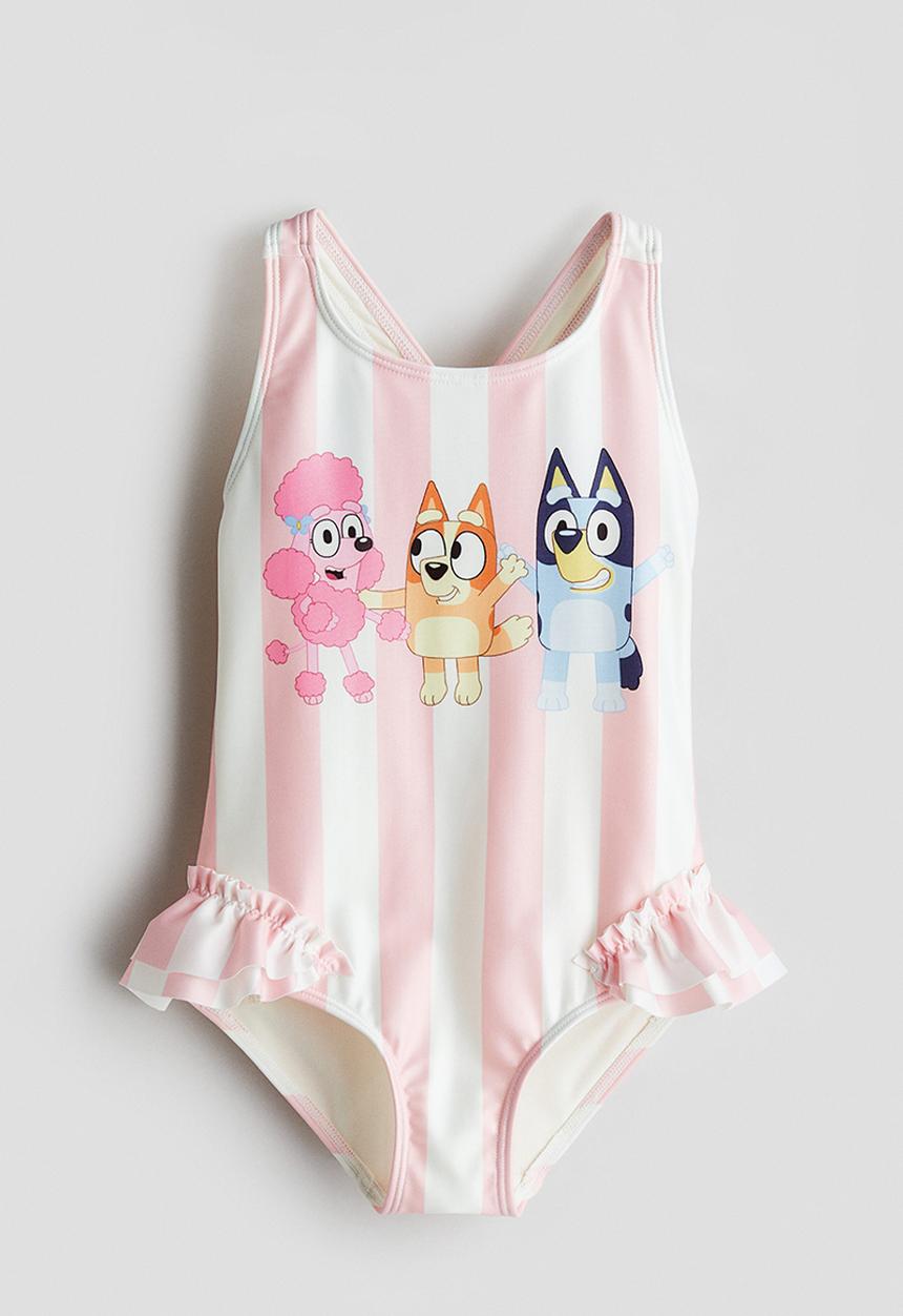 H&M - Printed flounce-trimmed swimsuit -  - pink/bluey
