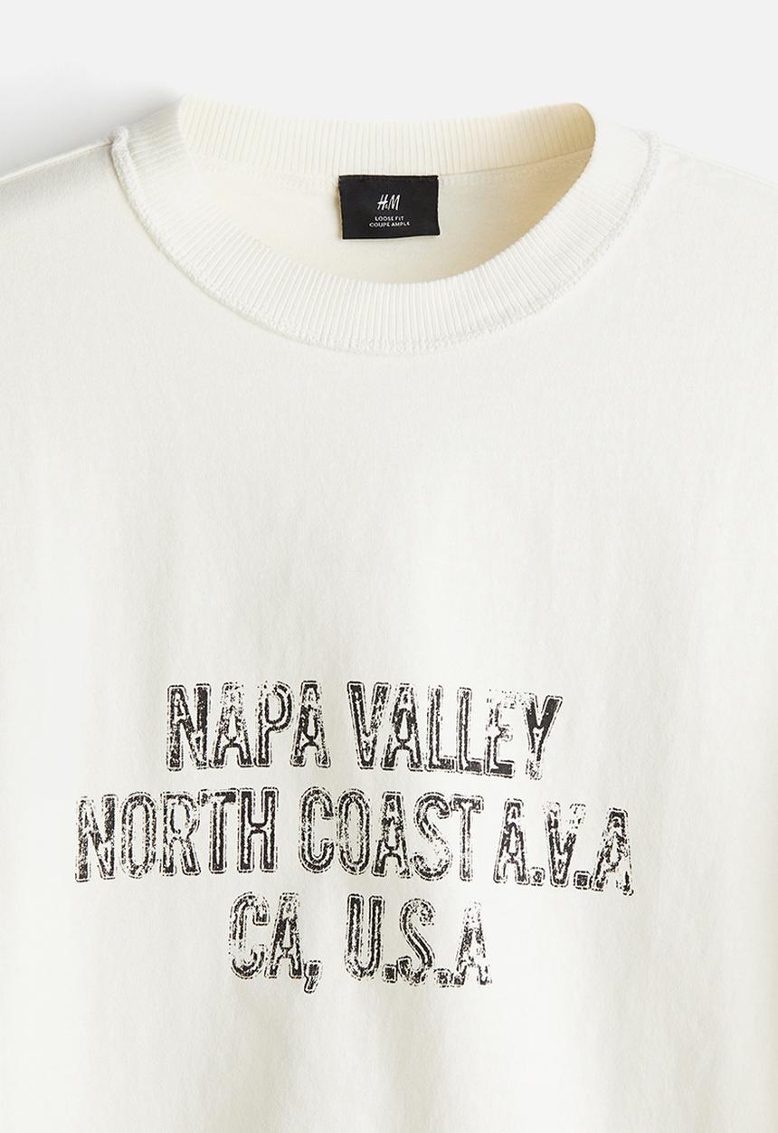 H&M - Loose fit printed T-shirt - cream napa valley