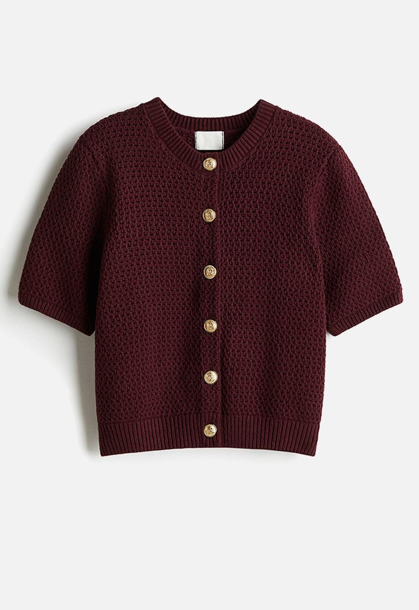 H&M - Textured-knit cardigan - burgundy
