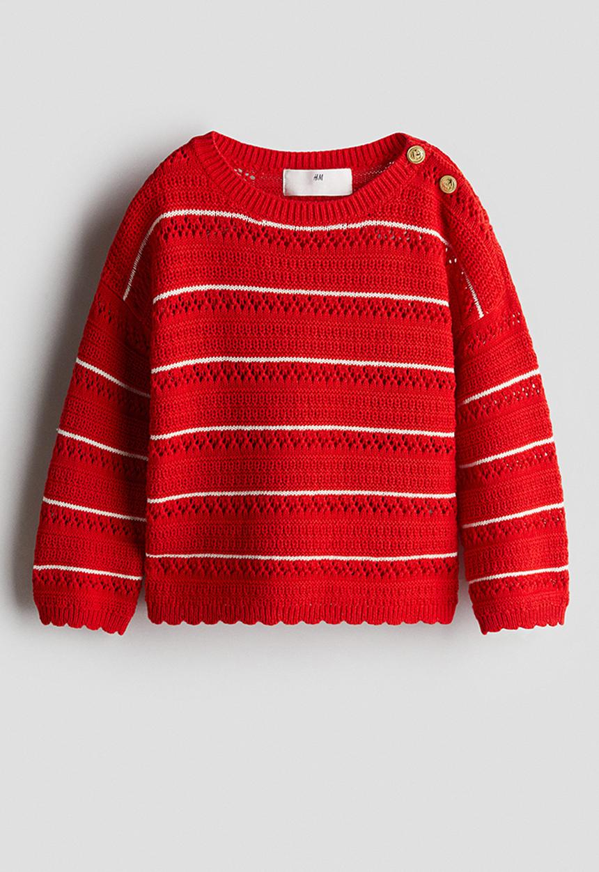 H&M - Pointelle-knit cotton jumper - red/striped 