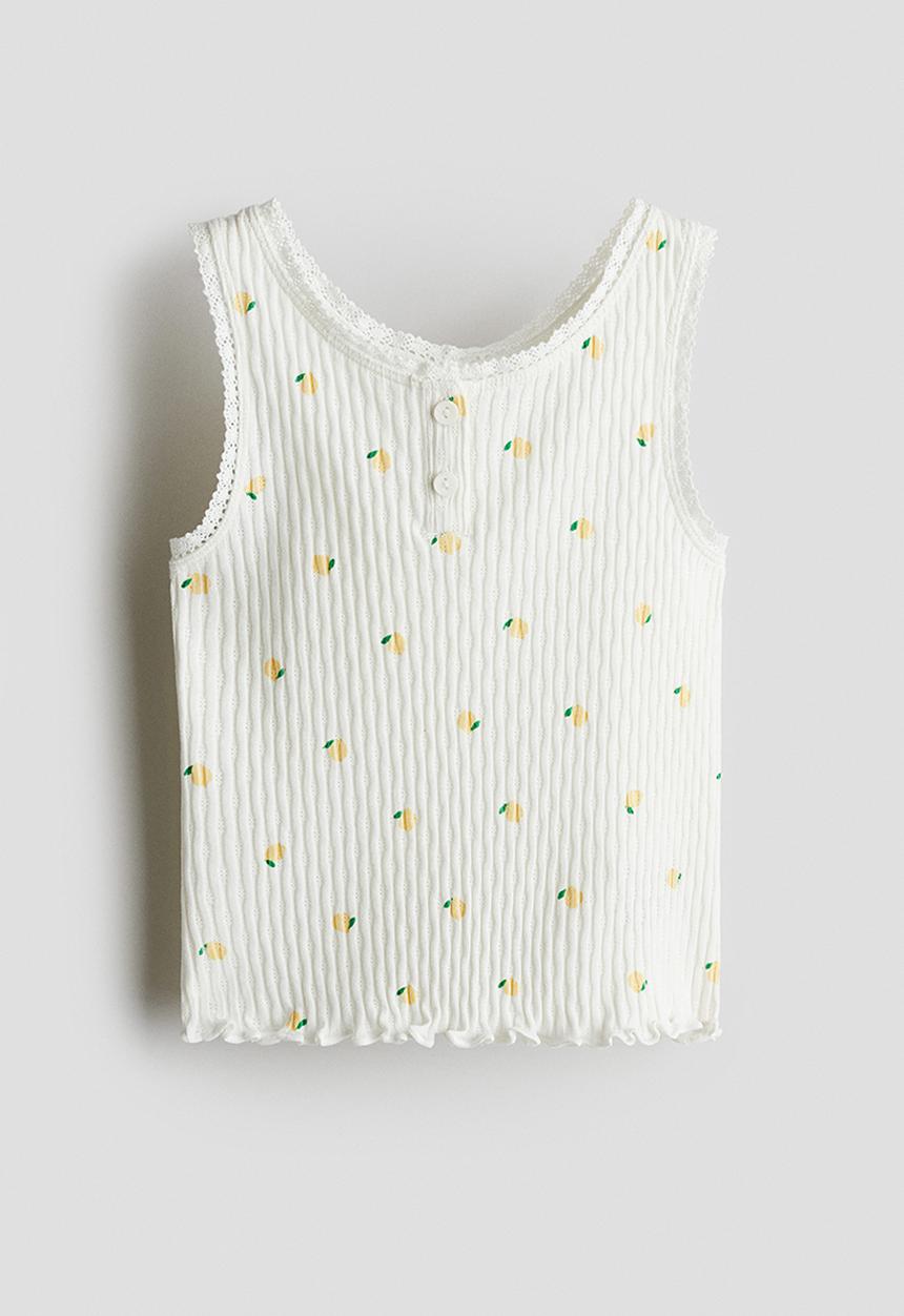 H&M - Pointelle cotton vest top - white lemons