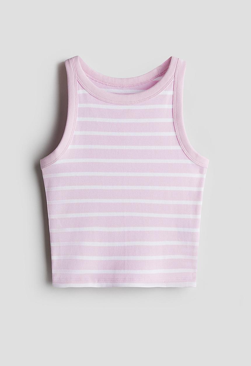 H&M - Ribbed cotton vest top - light pink/striped