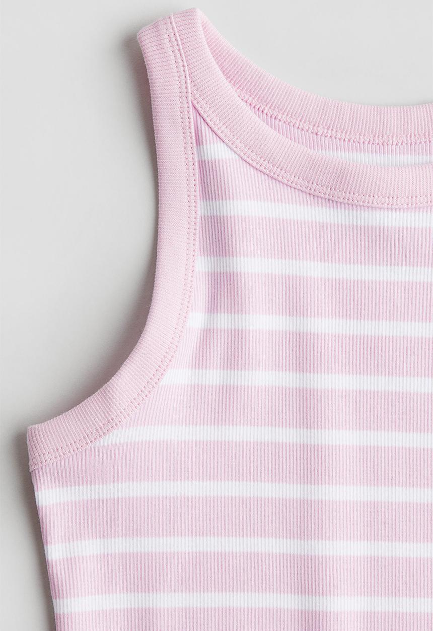 H&M - Ribbed cotton vest top - light pink/striped