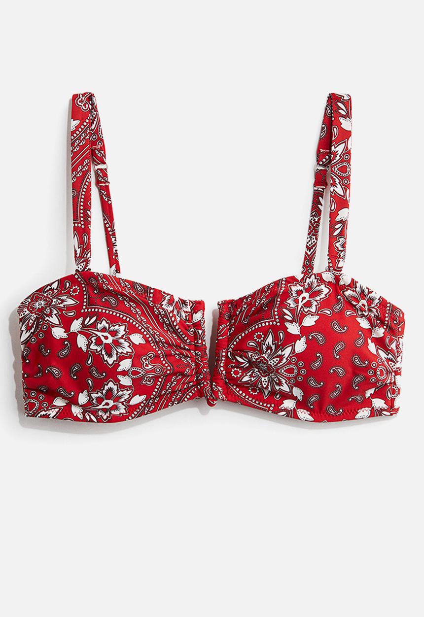 H&M - Padded bandeau bikini top - red & paisley-patterned