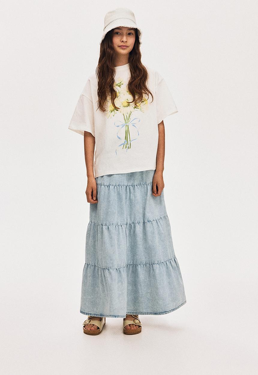 H&M - Tiered denim skirt - light denim blue