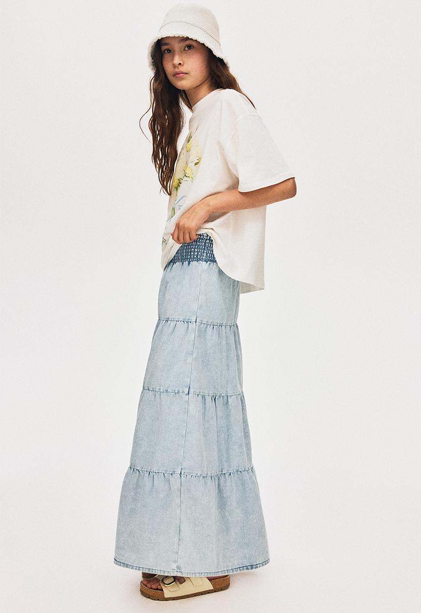 H&M - Tiered denim skirt - light denim blue