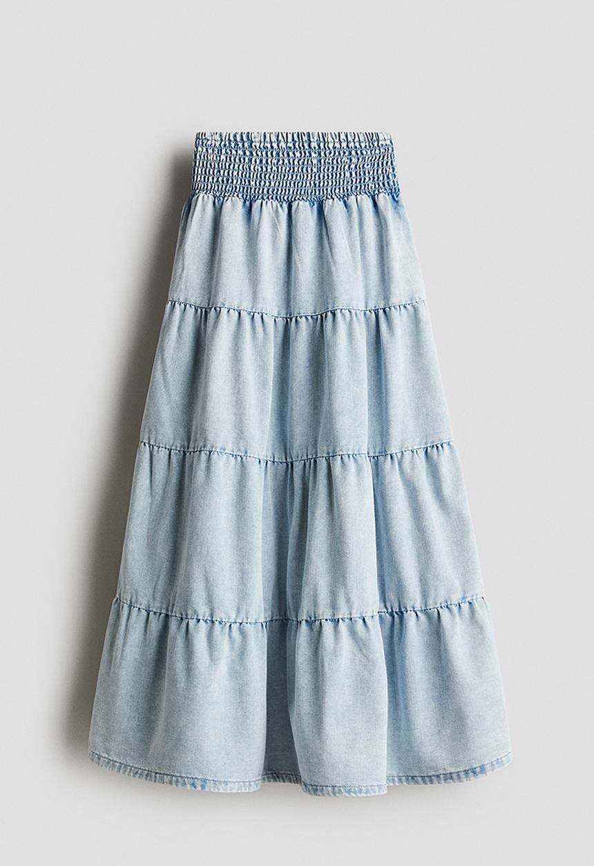 H&M - Tiered denim skirt - light denim blue