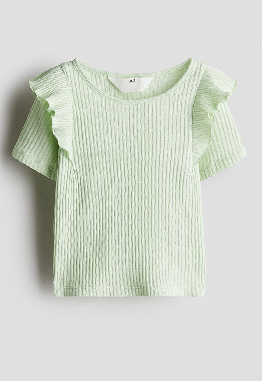H&M - Flounce-trimmed cotton top - light green