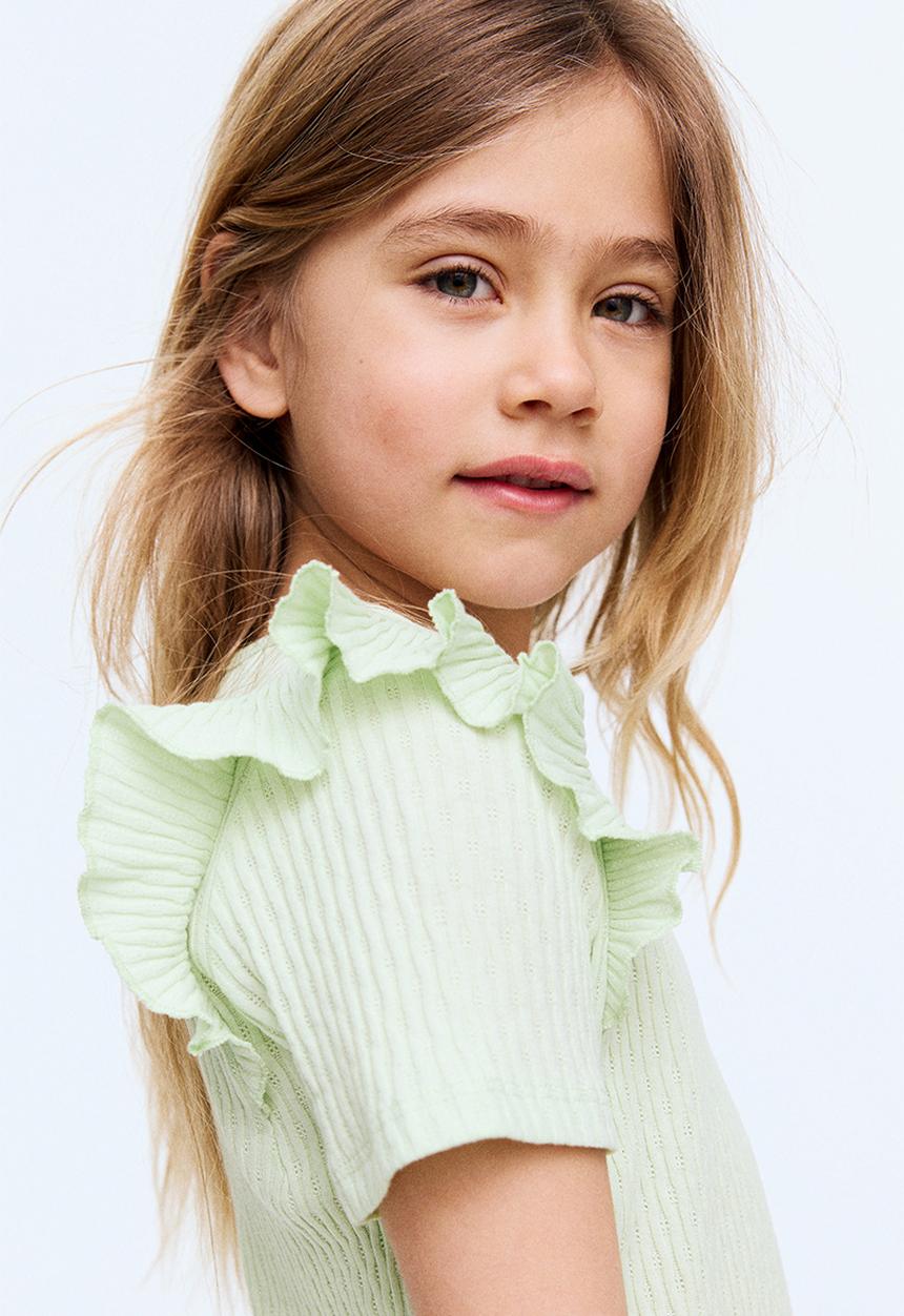 H&M - Flounce-trimmed cotton top - light green