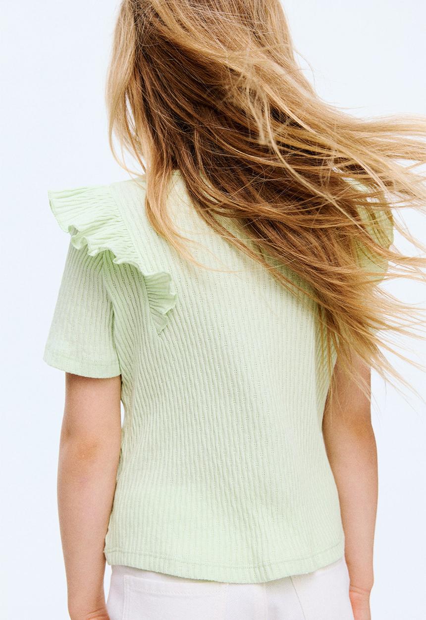 H&M - Flounce-trimmed cotton top - light green