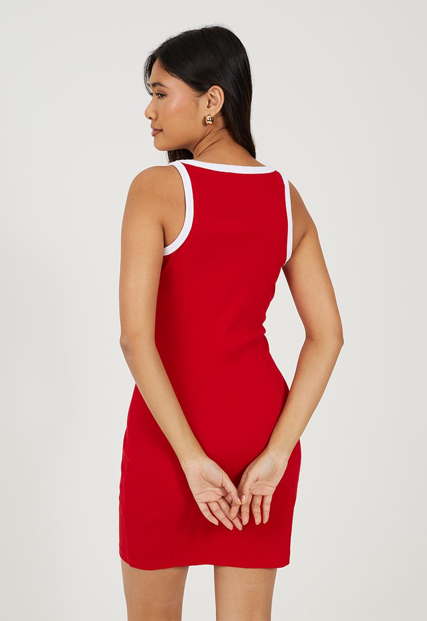 Brave Soul - Ladies Scoop Neck Midi Body Con Dress - Red/White